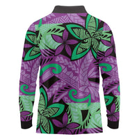 Plumeria Polynesian Pattern Long Sleeve Polo Shirt Unique Fantasy Purple Green LT01 - Polynesian Pride