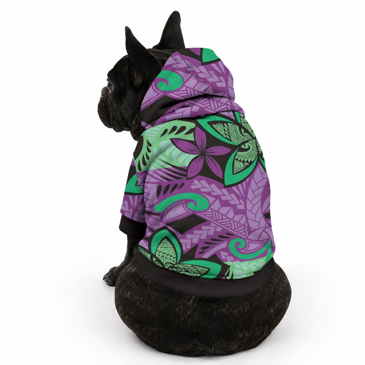 Plumeria Polynesian Pattern Pet Hoodie Unique Fantasy Purple Green LT01 - Polynesian Pride