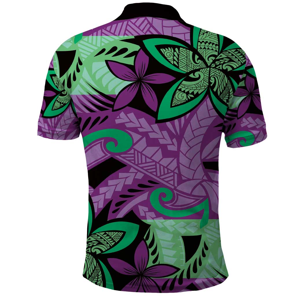 Plumeria Polynesian Pattern Polo Shirt Unique Fantasy Purple Green