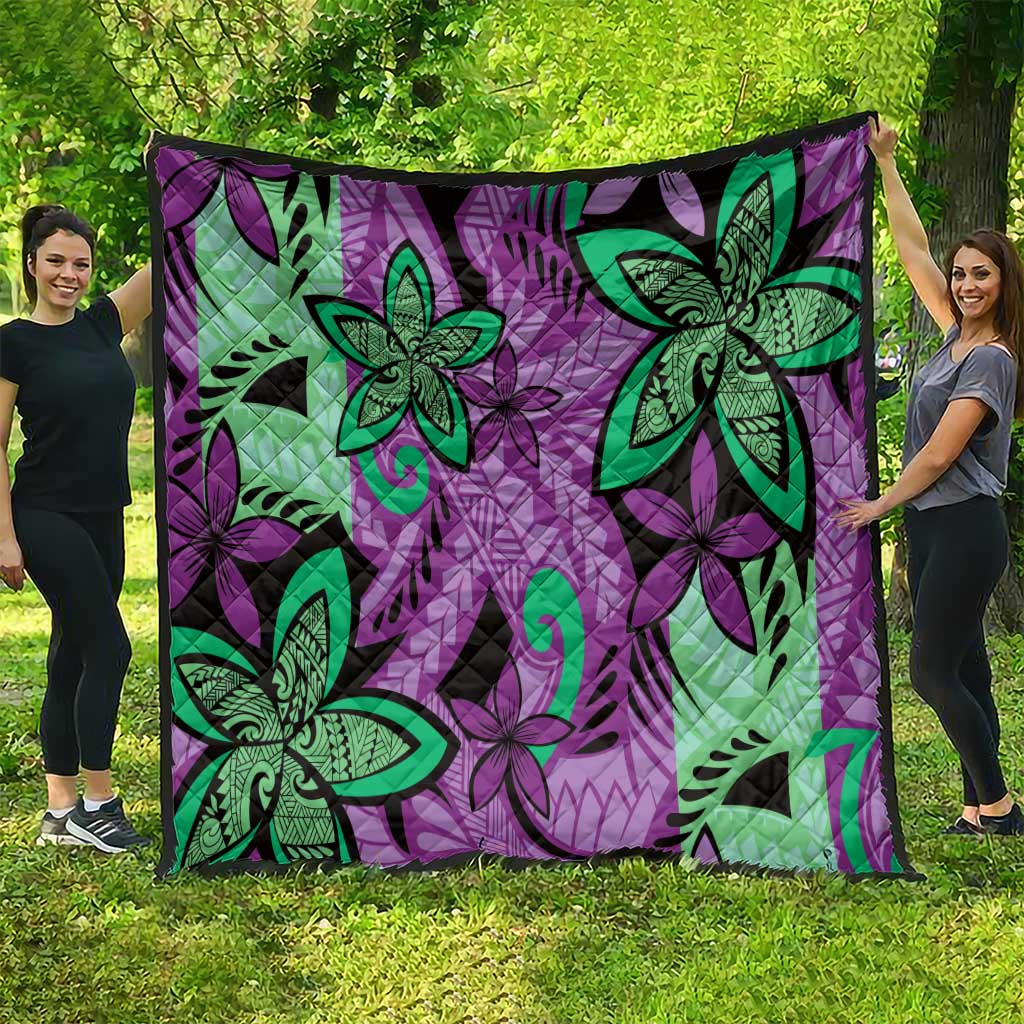 Plumeria Polynesian Pattern Quilt Unique Fantasy Purple Green