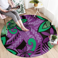 Plumeria Polynesian Pattern Round Carpet Unique Fantasy Purple Green