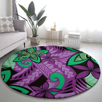Plumeria Polynesian Pattern Round Carpet Unique Fantasy Purple Green