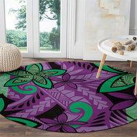 Plumeria Polynesian Pattern Round Carpet Unique Fantasy Purple Green