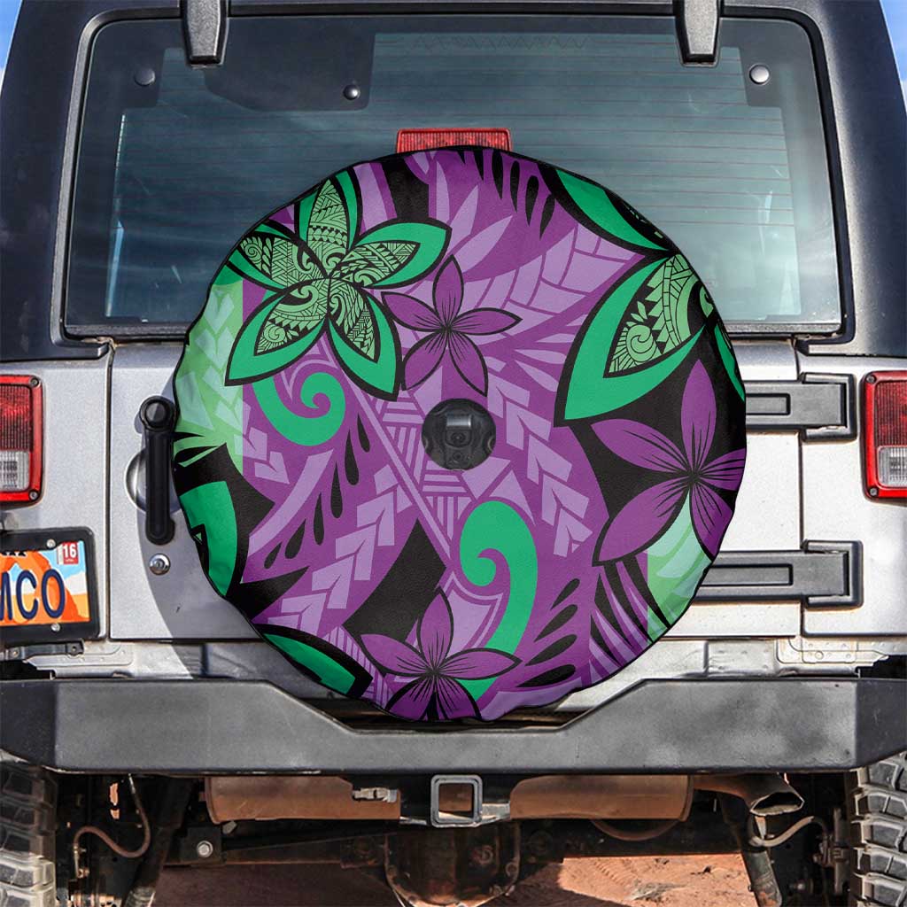 Plumeria Polynesian Pattern Spare Tire Cover Unique Fantasy Purple Green