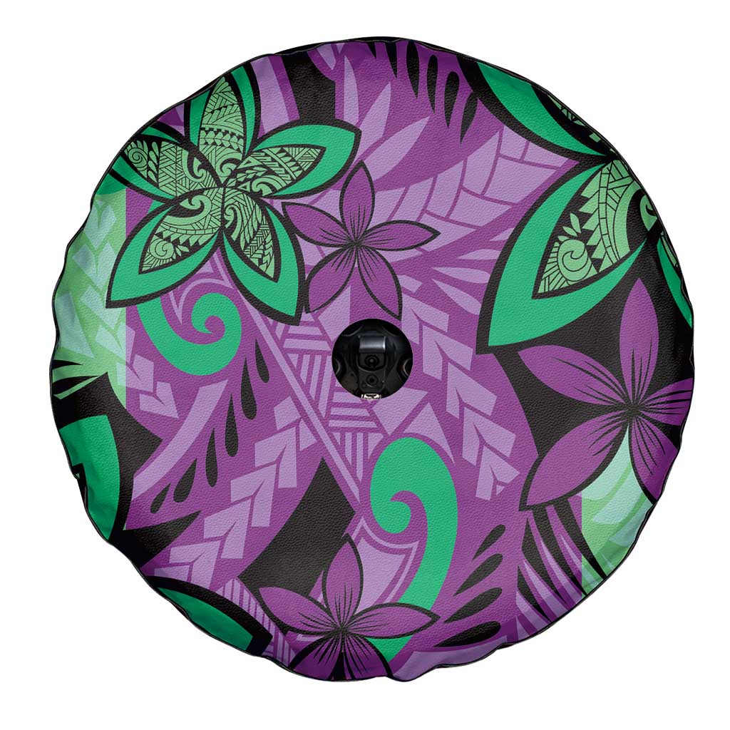 Plumeria Polynesian Pattern Spare Tire Cover Unique Fantasy Purple Green
