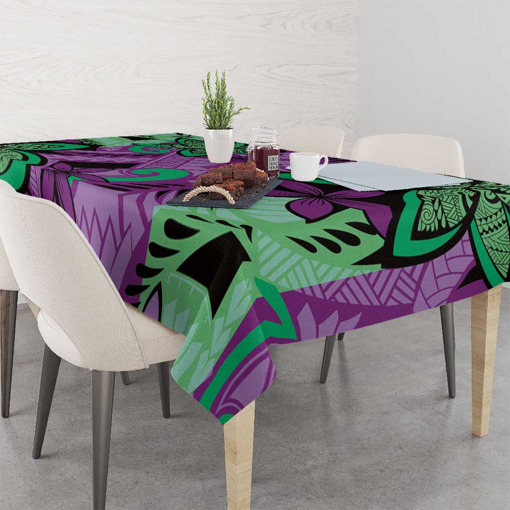 Plumeria Polynesian Pattern Tablecloth Unique Fantasy Purple Green