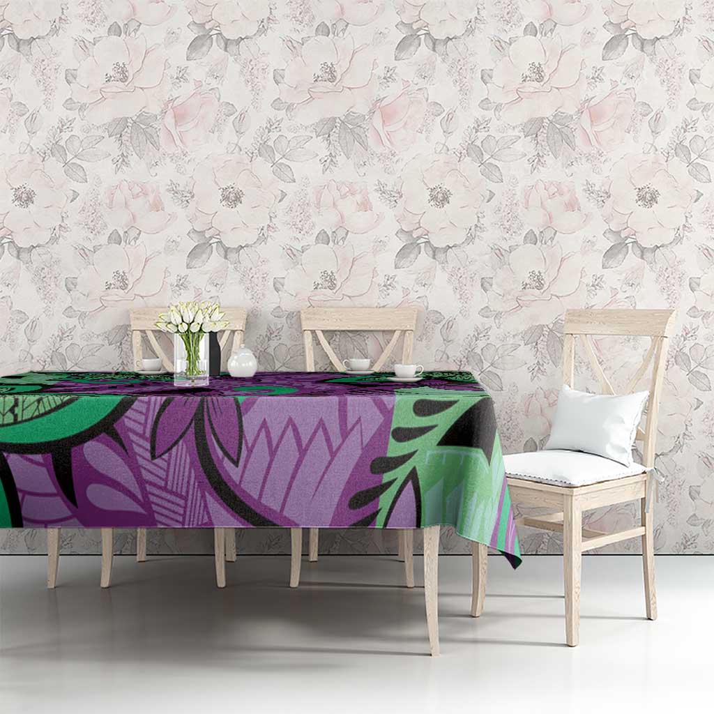 Plumeria Polynesian Pattern Tablecloth Unique Fantasy Purple Green