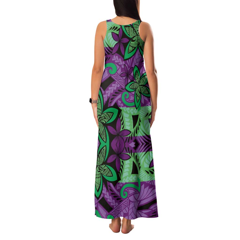Plumeria Polynesian Pattern Tank Maxi Dress Unique Fantasy Purple Green