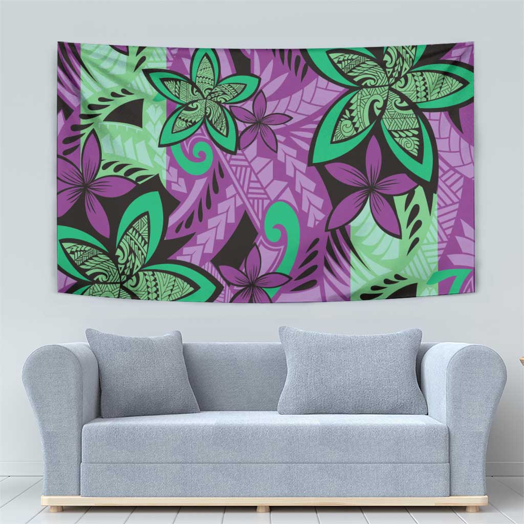 Plumeria Polynesian Pattern Tapestry Unique Fantasy Purple Green