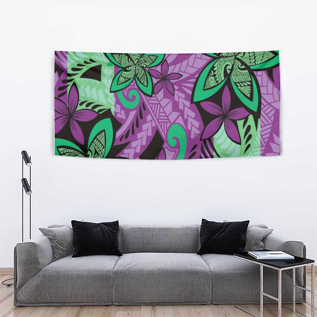 Plumeria Polynesian Pattern Tapestry Unique Fantasy Purple Green
