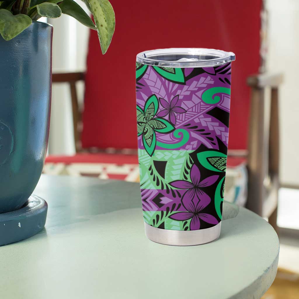 Plumeria Polynesian Pattern Tumbler Cup Unique Fantasy Purple Green