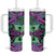 Plumeria Polynesian Pattern Tumbler With Handle Unique Fantasy Purple Green