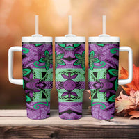 Plumeria Polynesian Pattern Tumbler With Handle Unique Fantasy Purple Green