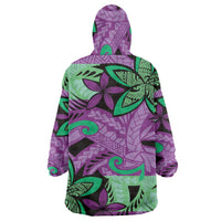 Plumeria Polynesian Pattern Wearable Blanket Hoodie Unique Fantasy Purple Green