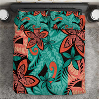 Plumeria Polynesian Pattern Bedding Set Unique Fantasy Teal Orange
