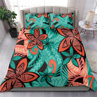 Plumeria Polynesian Pattern Bedding Set Unique Fantasy Teal Orange