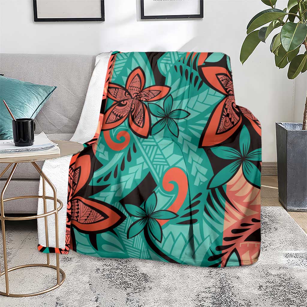 Plumeria Polynesian Pattern Blanket Unique Fantasy Teal Orange