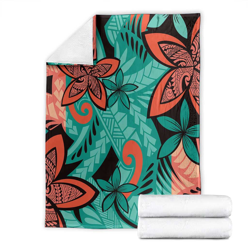 Plumeria Polynesian Pattern Blanket Unique Fantasy Teal Orange