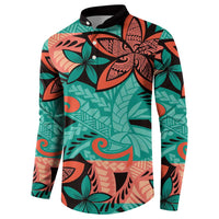 Plumeria Polynesian Pattern Button Sweatshirt Unique Fantasy Teal Orange