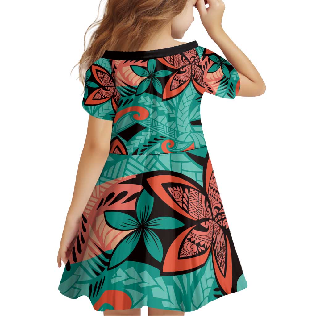 Plumeria Polynesian Pattern Family Matching Long Sleeve Bodycon Dress and Hawaiian Shirt Unique Fantasy Teal Orange LT01 - Polynesian Pride