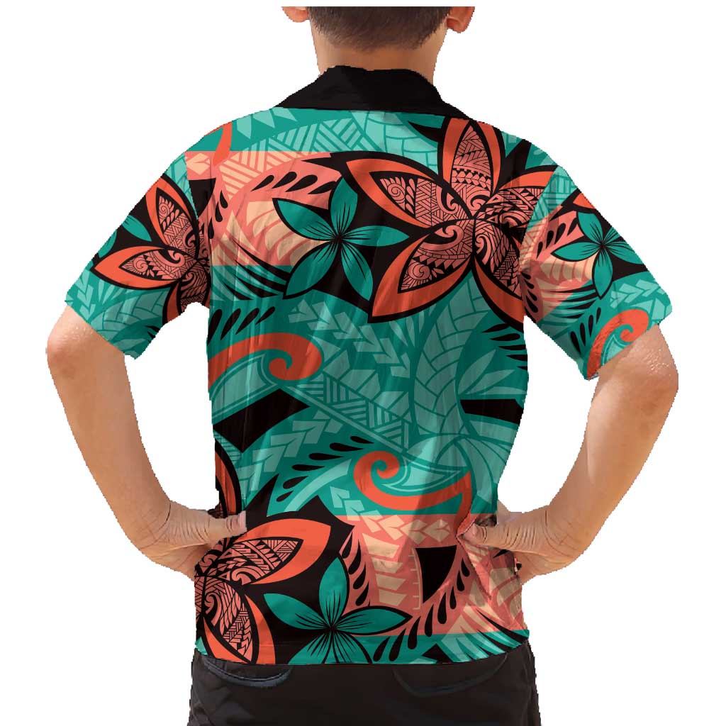 Plumeria Polynesian Pattern Family Matching Mermaid Dress and Hawaiian Shirt Unique Fantasy Teal Orange LT01 - Polynesian Pride