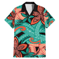 Plumeria Polynesian Pattern Family Matching Mermaid Dress and Hawaiian Shirt Unique Fantasy Teal Orange LT01 Dad's Shirt - Short Sleeve Teal - Polynesian Pride