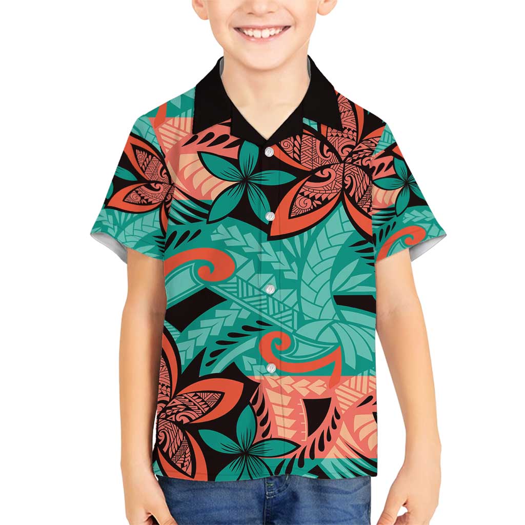 Plumeria Polynesian Pattern Family Matching Off Shoulder Short Dress and Hawaiian Shirt Unique Fantasy Teal Orange