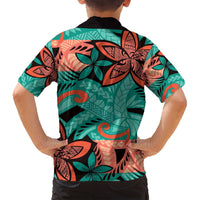 Plumeria Polynesian Pattern Family Matching Summer Maxi Dress and Hawaiian Shirt Unique Fantasy Teal Orange