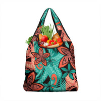 Plumeria Polynesian Pattern Grocery Bag Unique Fantasy Teal Orange