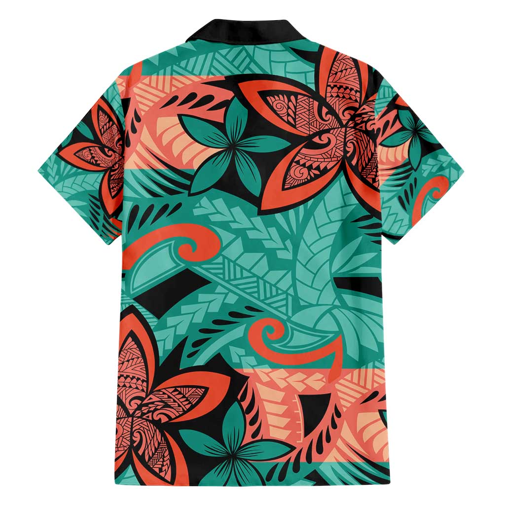 Plumeria Polynesian Pattern Hawaiian Shirt Unique Fantasy Teal Orange