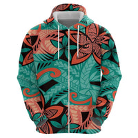 Plumeria Polynesian Pattern Hoodie Unique Fantasy Teal Orange