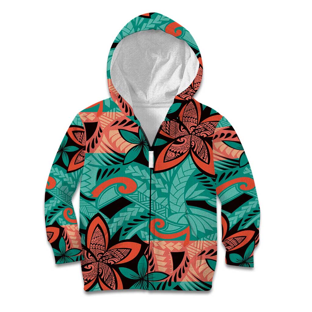 Plumeria Polynesian Pattern Kid Hoodie Unique Fantasy Teal Orange
