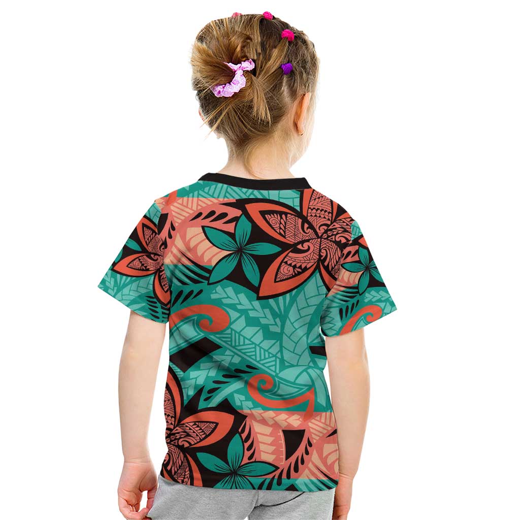 Plumeria Polynesian Pattern Kid T Shirt Unique Fantasy Teal Orange