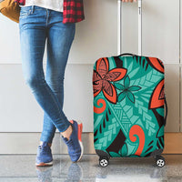 Plumeria Polynesian Pattern Luggage Cover Unique Fantasy Teal Orange