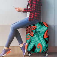 Plumeria Polynesian Pattern Luggage Cover Unique Fantasy Teal Orange