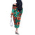 Plumeria Polynesian Pattern Off The Shoulder Long Sleeve Dress Unique Fantasy Teal Orange