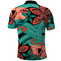 Plumeria Polynesian Pattern Polo Shirt Unique Fantasy Teal Orange