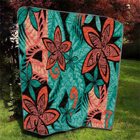 Plumeria Polynesian Pattern Quilt Unique Fantasy Teal Orange