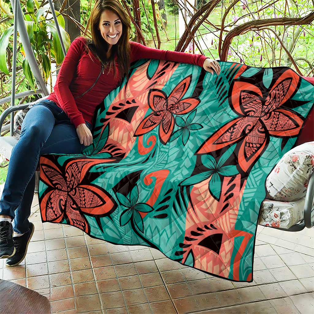 Plumeria Polynesian Pattern Quilt Unique Fantasy Teal Orange