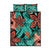 Plumeria Polynesian Pattern Quilt Bed Set Unique Fantasy Teal Orange