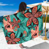 Plumeria Polynesian Pattern Sarong Unique Fantasy Teal Orange