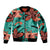 Plumeria Polynesian Pattern Sleeve Zip Bomber Jacket Unique Fantasy Teal Orange