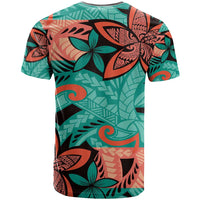 Plumeria Polynesian Pattern T Shirt Unique Fantasy Teal Orange