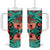 Plumeria Polynesian Pattern Tumbler With Handle Unique Fantasy Teal Orange