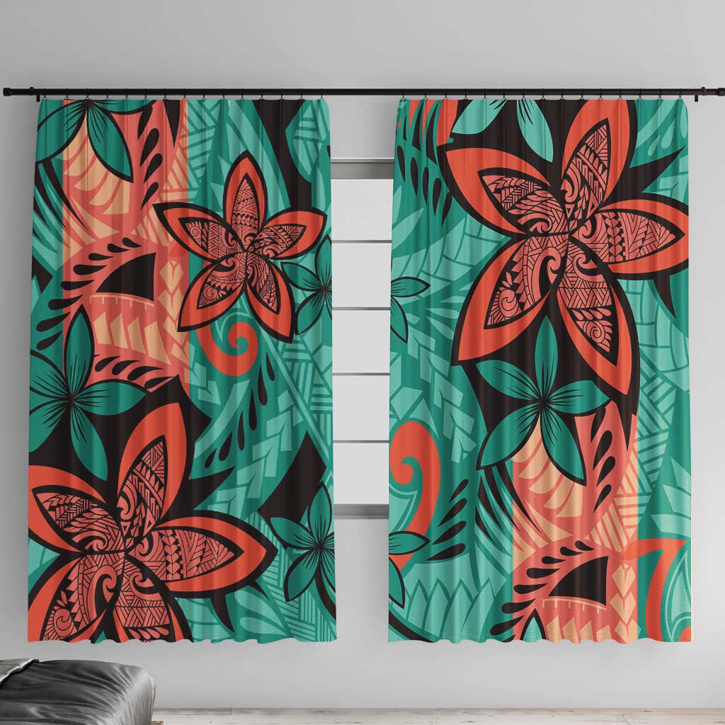 Plumeria Polynesian Pattern Window Curtain Unique Fantasy Teal Orange