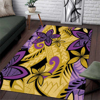 Plumeria Polynesian Pattern Area Rug Unique Fantasy Yellow Purple