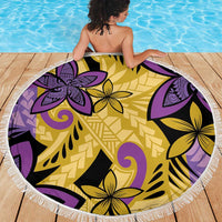 Plumeria Polynesian Pattern Beach Blanket Unique Fantasy Yellow Purple