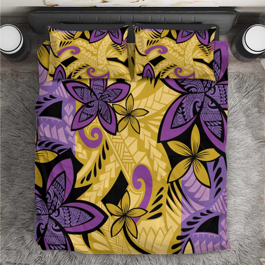 Plumeria Polynesian Pattern Bedding Set Unique Fantasy Yellow Purple
