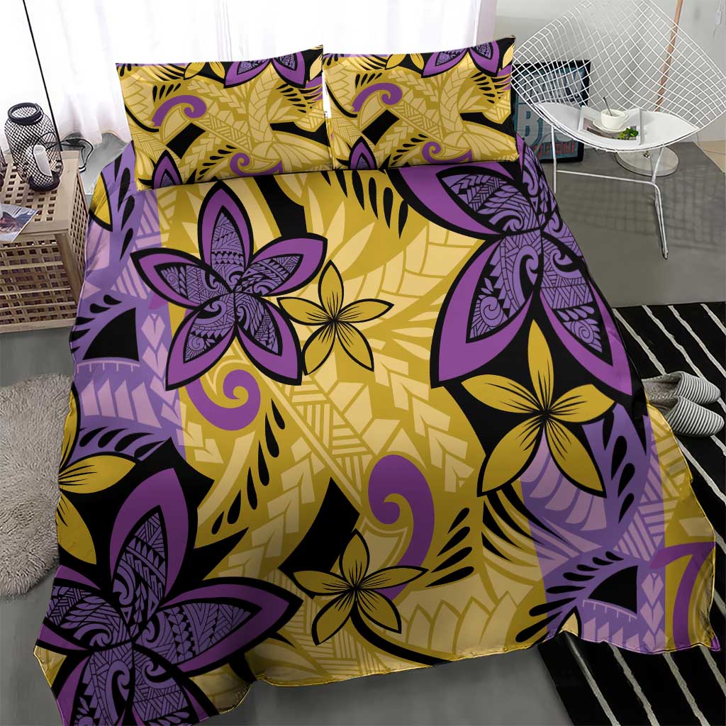 Plumeria Polynesian Pattern Bedding Set Unique Fantasy Yellow Purple