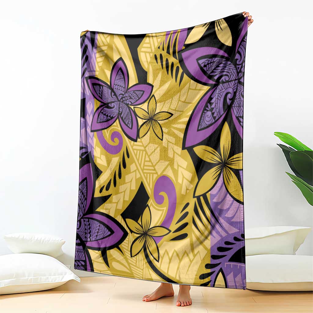 Plumeria Polynesian Pattern Blanket Unique Fantasy Yellow Purple
